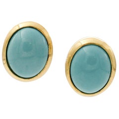 Turquoise and 18 Karat Yellow Gold Vintage Stud Earrings