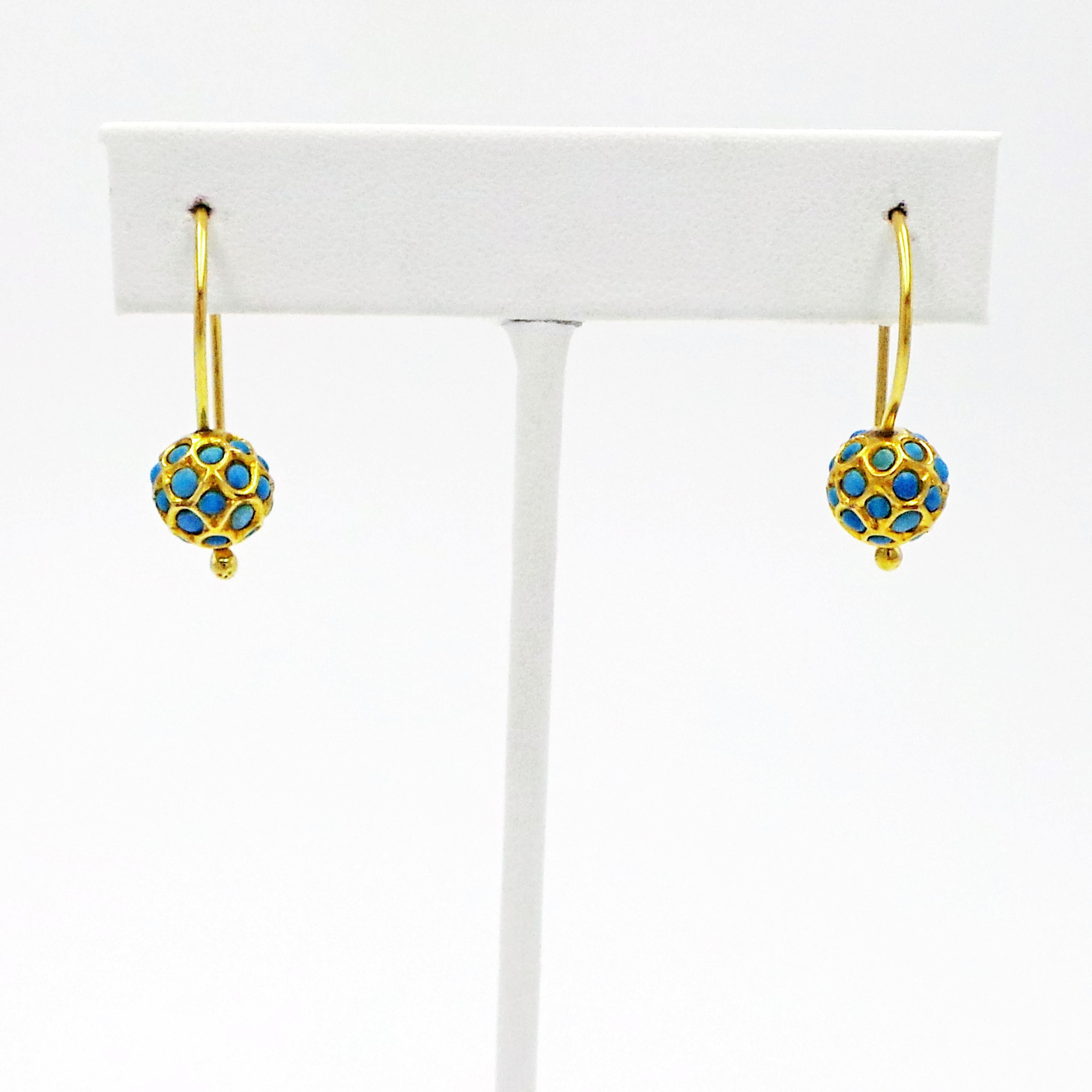 Contemporary Turquoise and 18 Karat Gold Drop Earrings