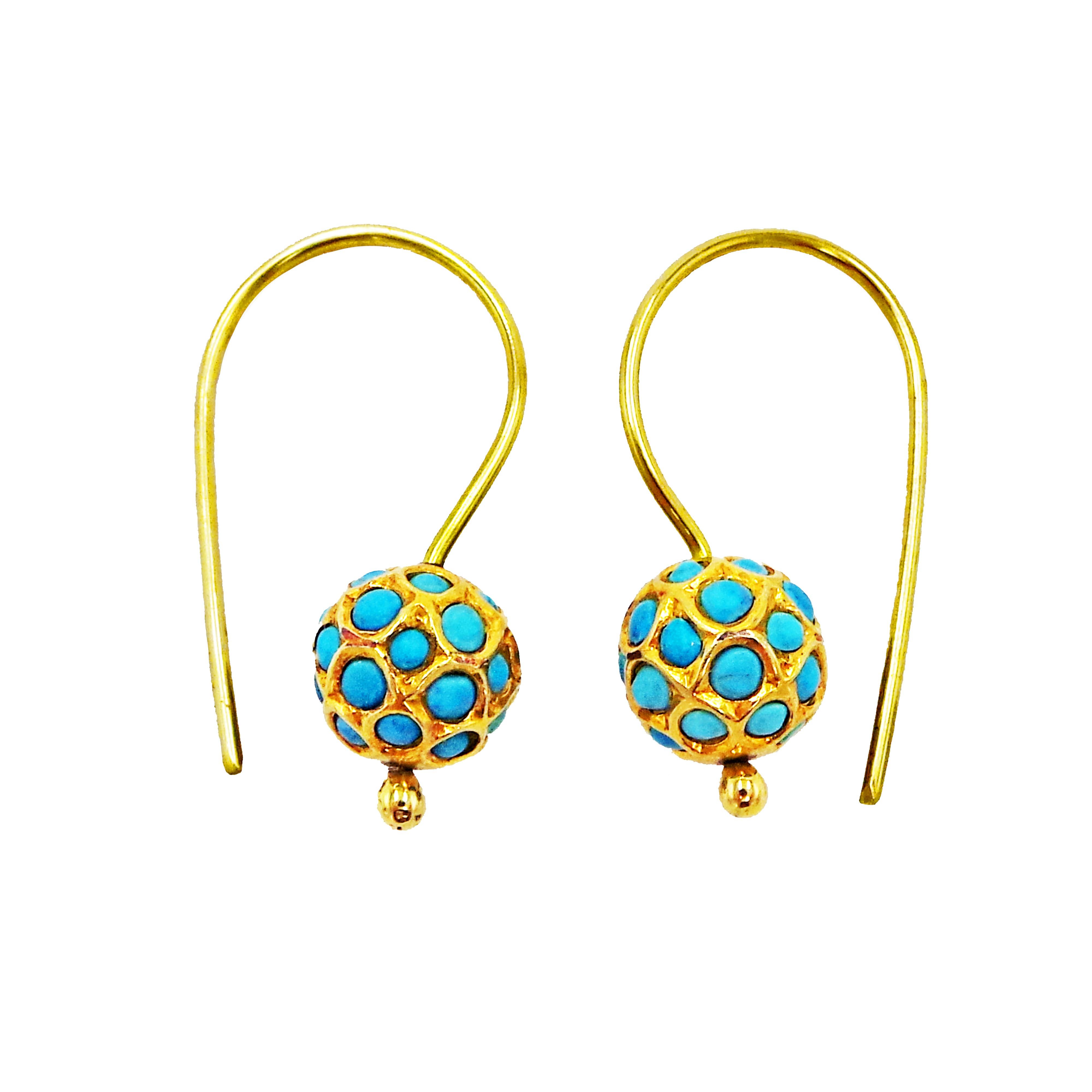 Turquoise and 18 Karat Gold Drop Earrings 1