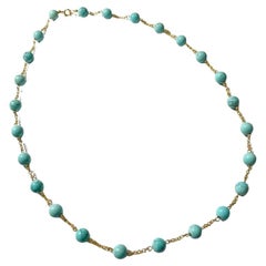 Collar de Turquesa y Cadena de Oro Amarillo de 18K