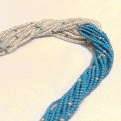 Turquoise and Biwa Pearls Approx Interlocked at the Center Can
