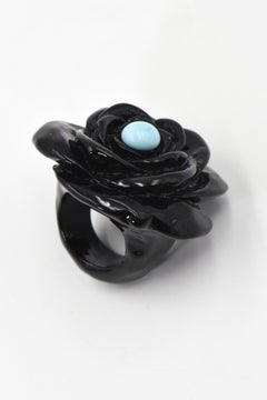 Turquoise and Black Acrylic Flower Statement Ring