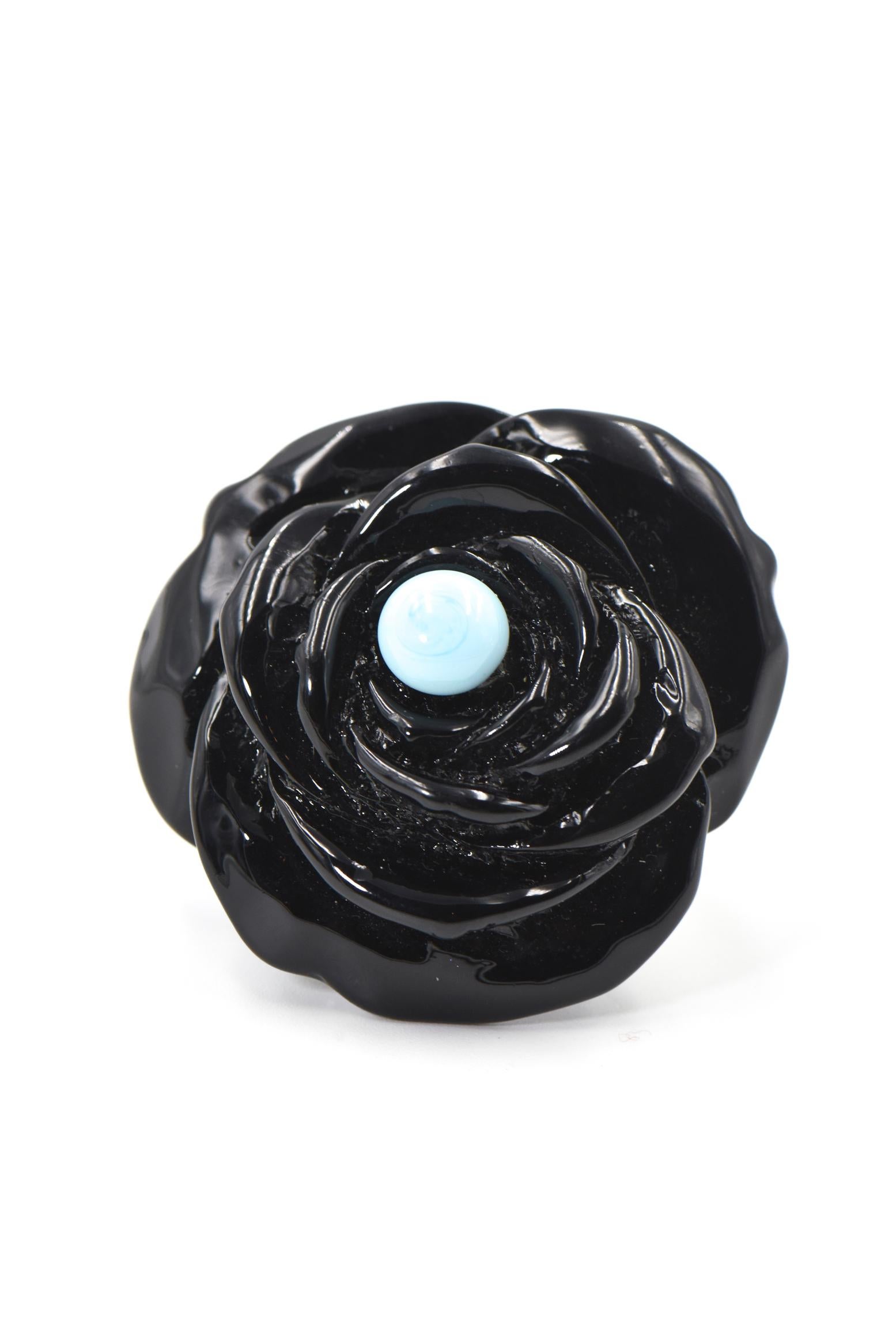 Türkis- und schwarzer Acryl-Blumen-Statement-Ring im Angebot 1