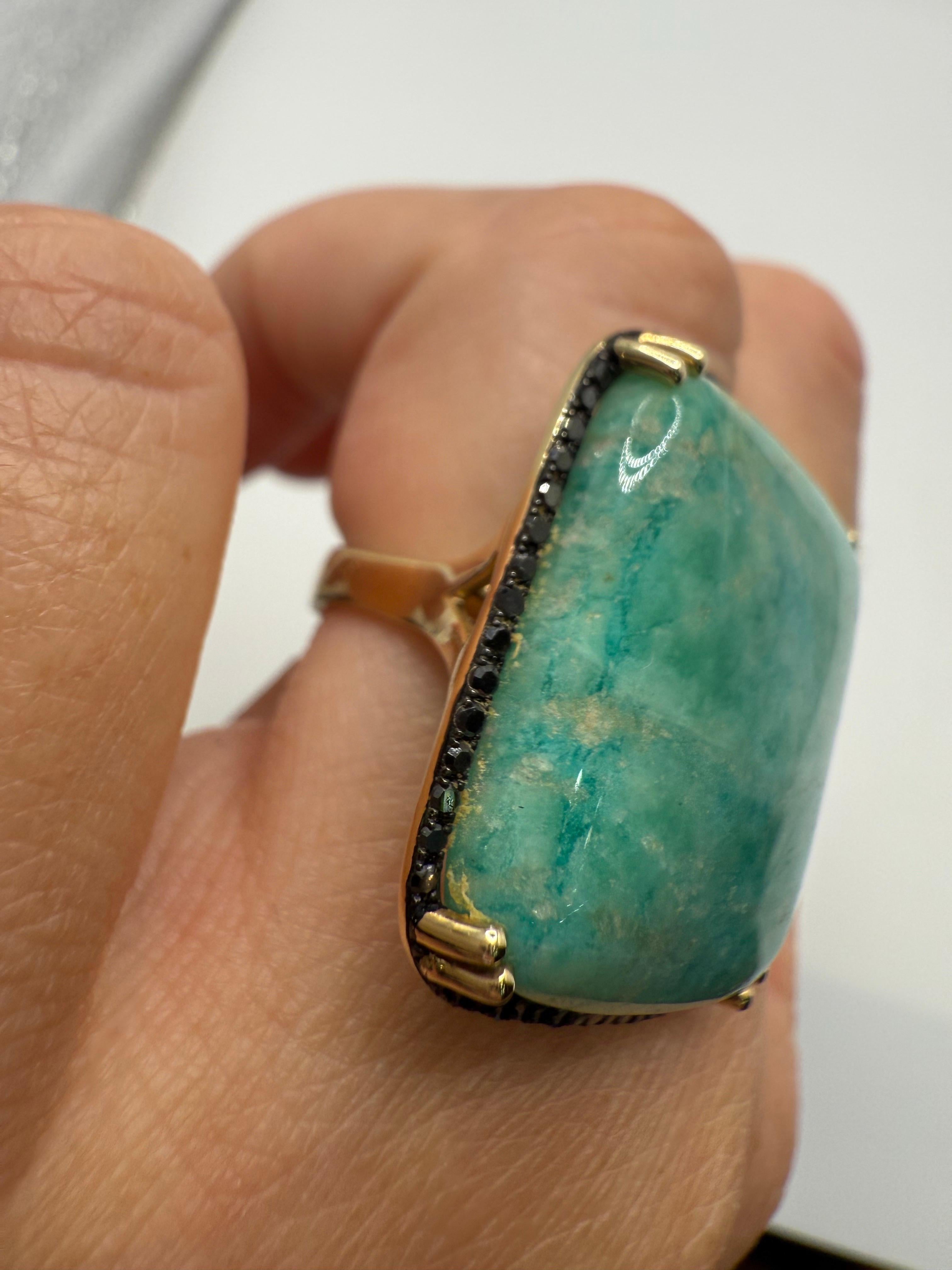 Türkis und Schwarzer Diamant Ring 18KT Gold Größe 7 im Zustand „Neu“ im Angebot in Boca Raton, FL