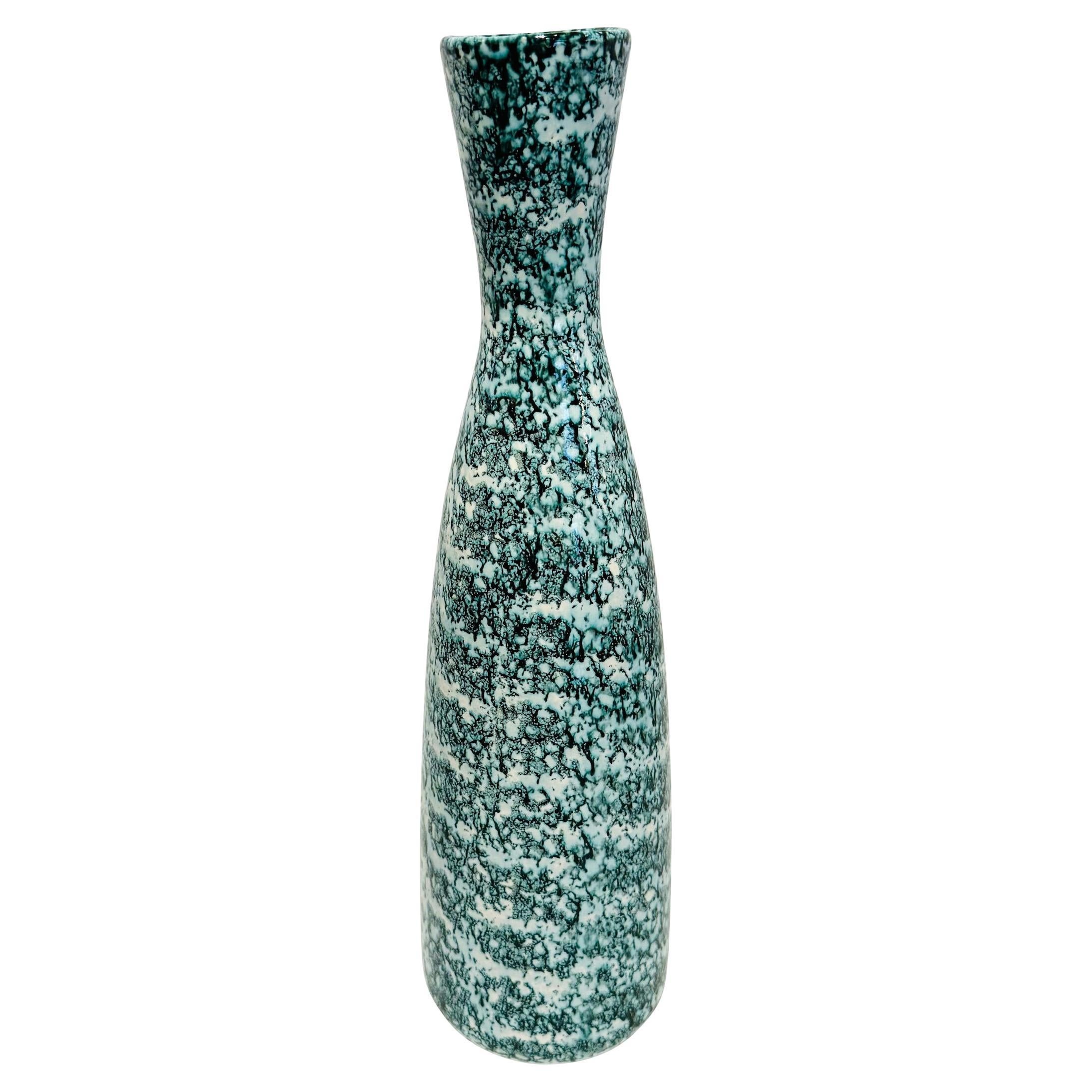 Turquoise And Black Speckled Glaze Vase, Italy, Mid Century
