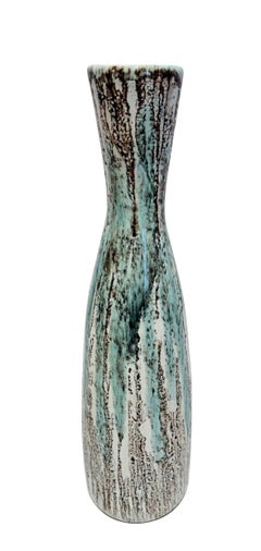 Turquoise And Black Striated Design Vase, Italy, Mid Century