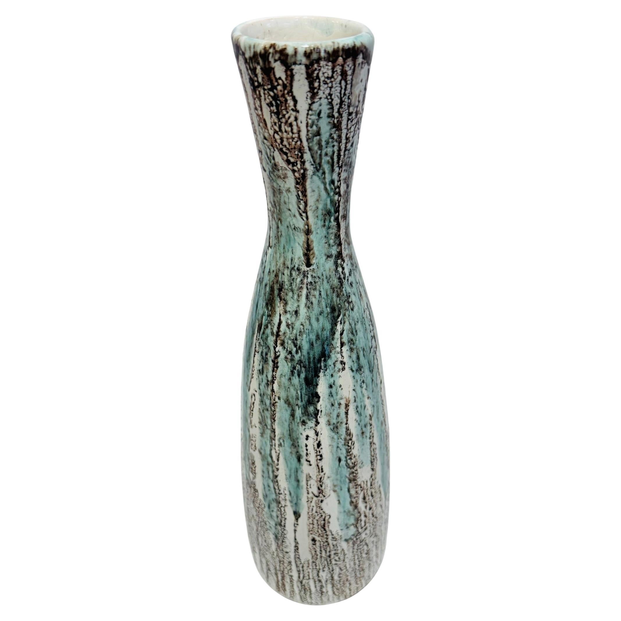 Vaso con design striato turchese e nero, Italia, metà del secolo scorso