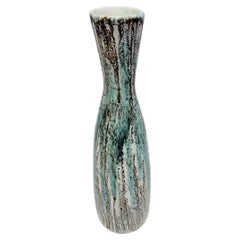 Turquoise And Black Striated Design Vase, Italy, Mid Century