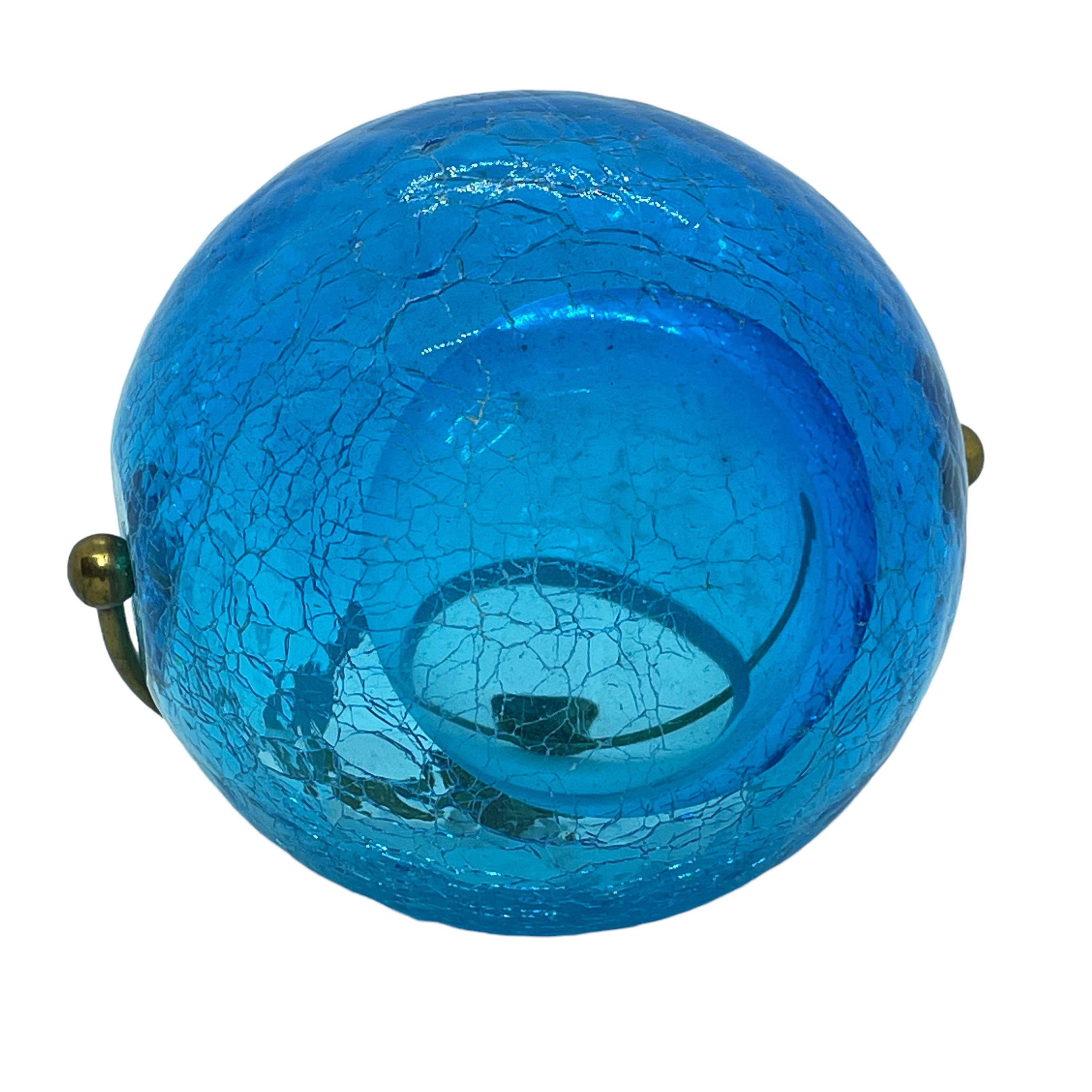 20th Century Turquoise and Brass Crystal Glass Ball Ash Tray, German, 1950s For Sale