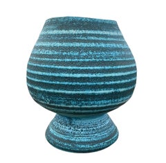 Turquoise And Charcoal Horizontal Stripe Accolay Vase, France, Mid Century