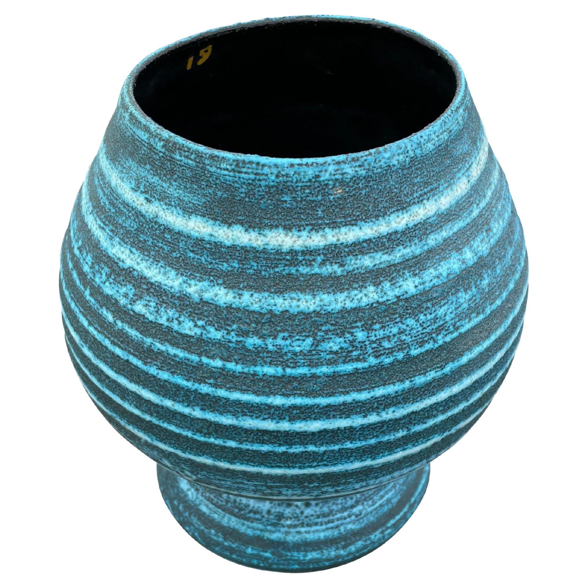 Turquoise And Charcoal Horizontal Stripe Accolay Vase, France, Mid Century