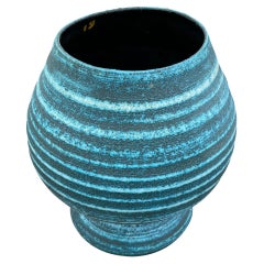 Turquoise And Charcoal Horizontal Stripe Accolay Vase, France, Mid Century
