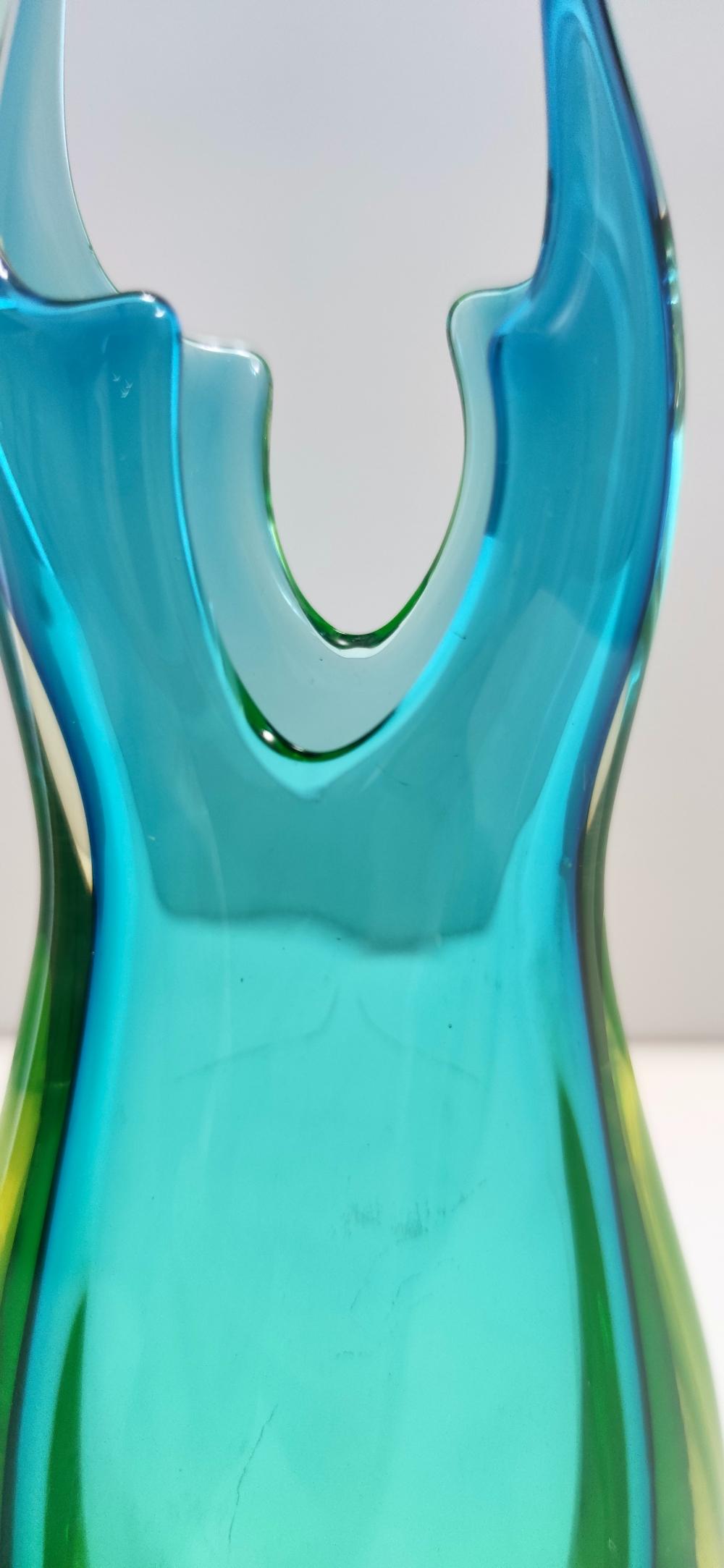 Turquoise and Chartreuse Sommerso Murano Glass Vase Ascribable to Cenedese, 1950 4