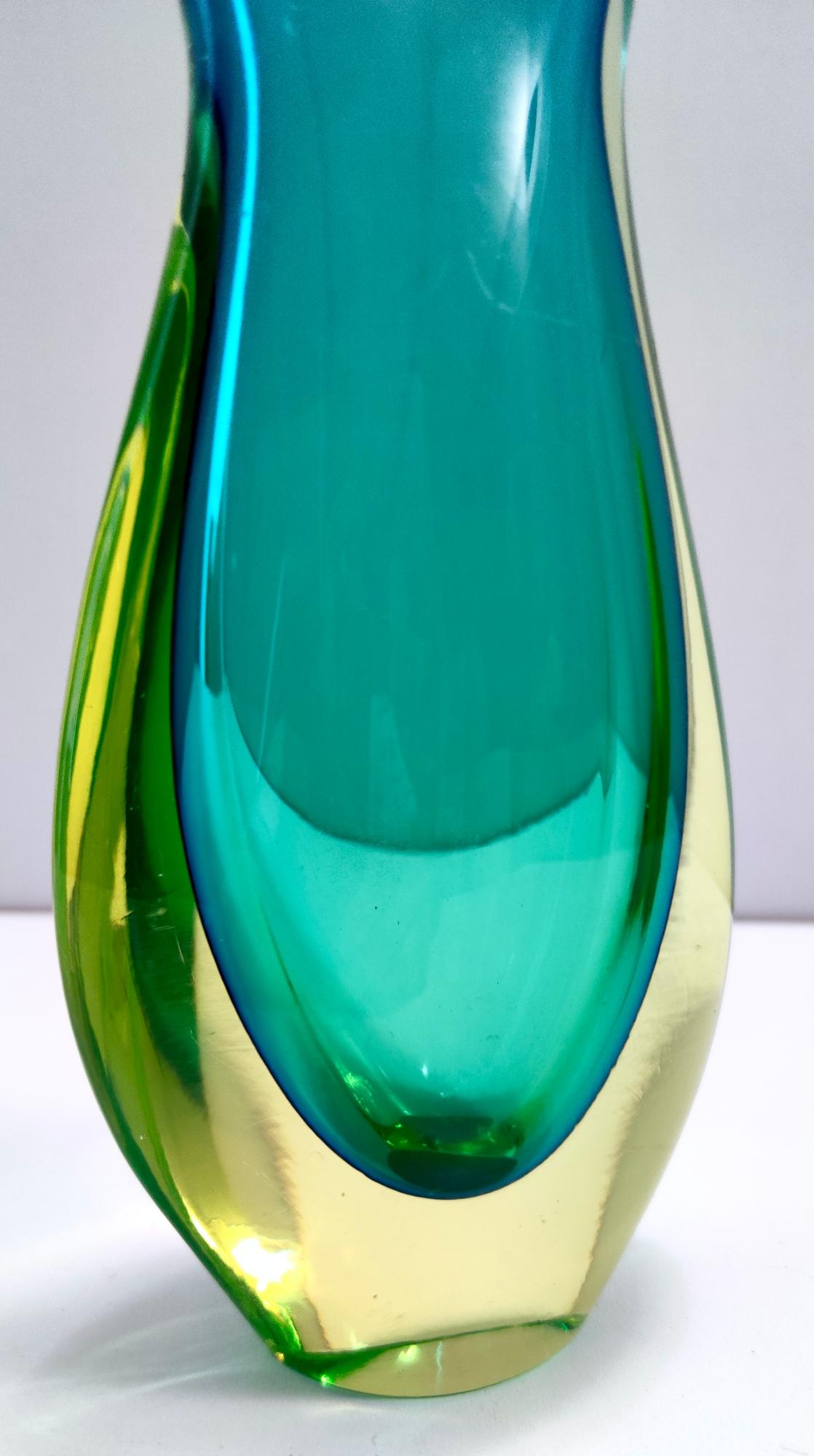 Turquoise and Chartreuse Sommerso Murano Glass Vase Ascribable to Cenedese, 1950 6
