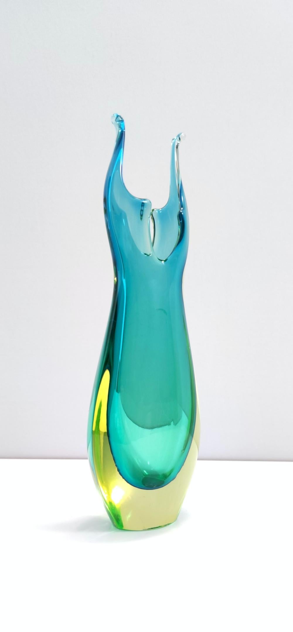 Italian Turquoise and Chartreuse Sommerso Murano Glass Vase Ascribable to Cenedese, 1950
