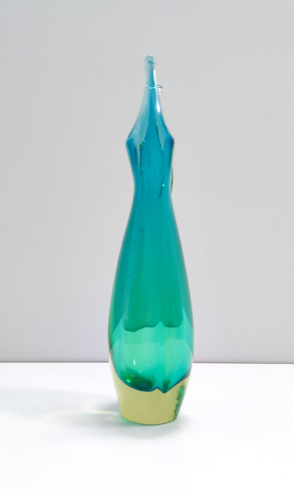 Turquoise and Chartreuse Sommerso Murano Glass Vase Ascribable to Cenedese, 1950 1