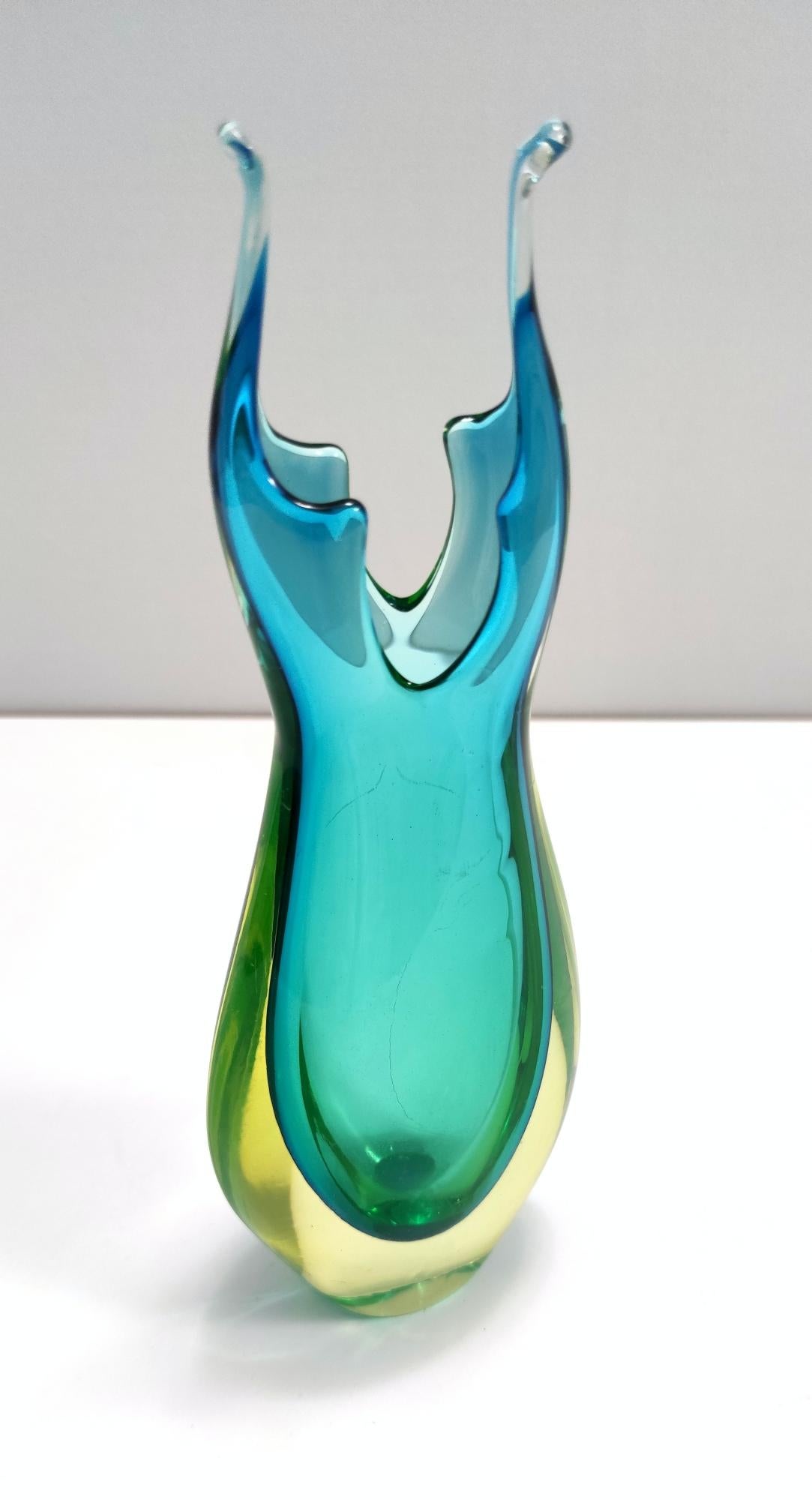 Turquoise and Chartreuse Sommerso Murano Glass Vase Ascribable to Cenedese, 1950 2