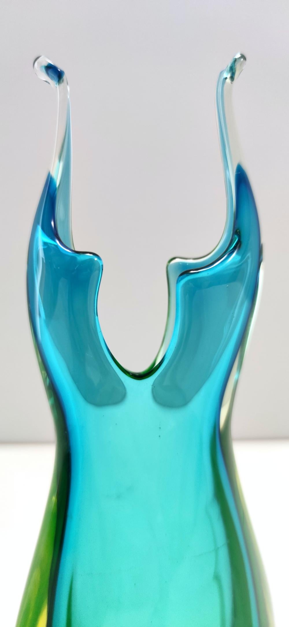 Turquoise and Chartreuse Sommerso Murano Glass Vase Ascribable to Cenedese, 1950 3