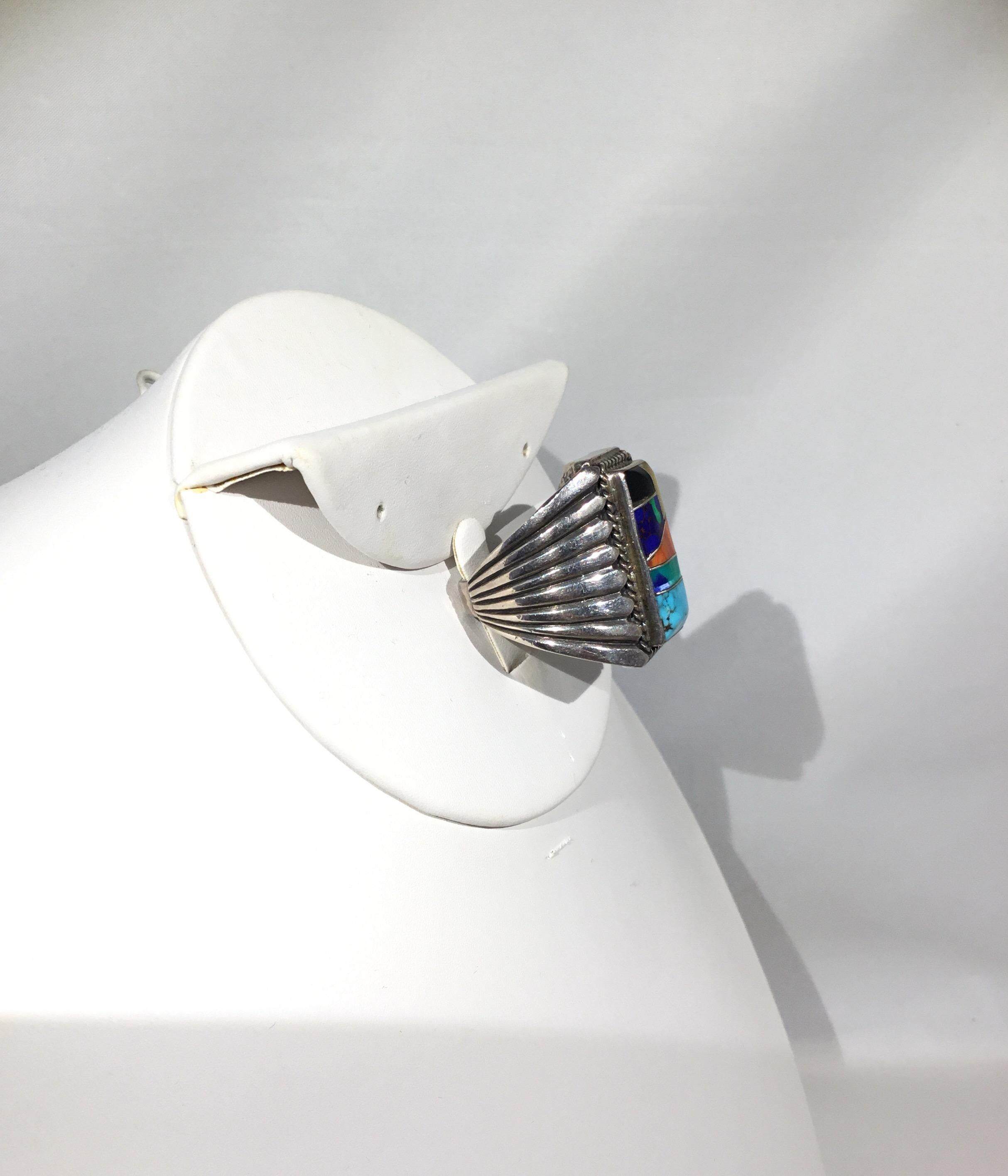 Türkis und Koralle Inlay Native American Sterling Silber Ring im Zustand „Hervorragend“ in Carmel, CA