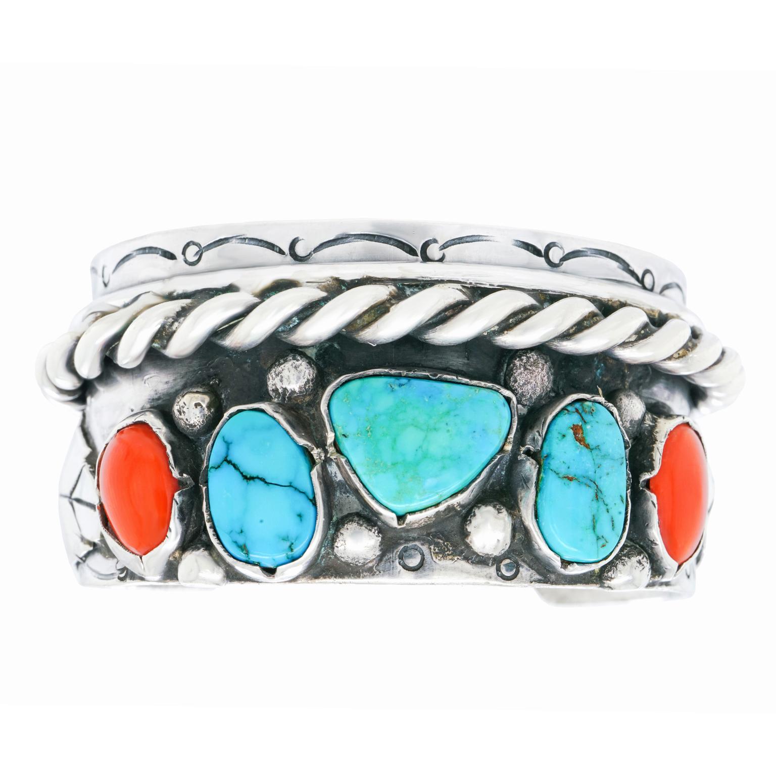Turquoise and Coral Navajo Cuff 2