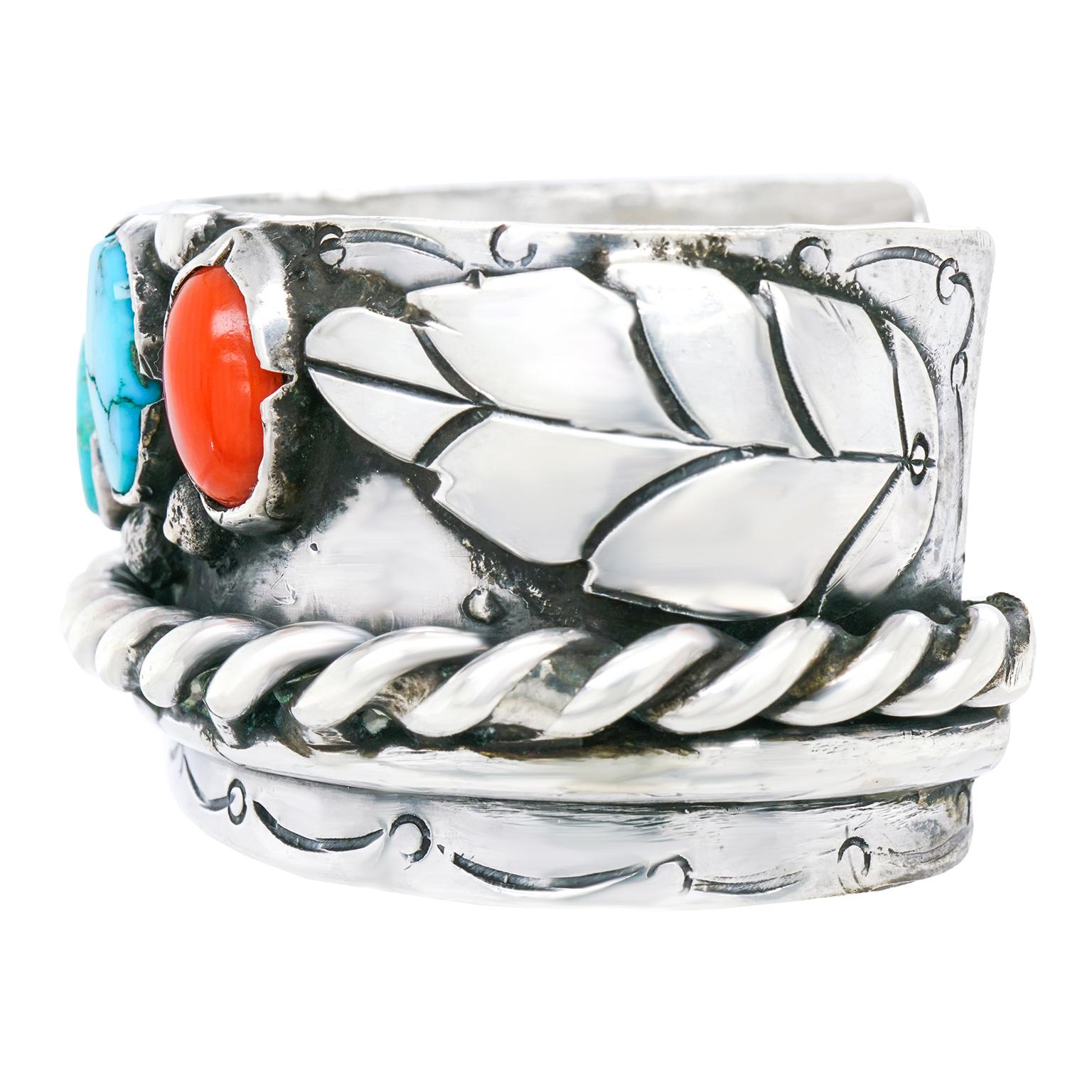 Women's or Men's Turquoise and Coral Navajo Cuff