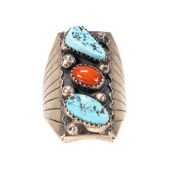 Turquoise and Coral Ring