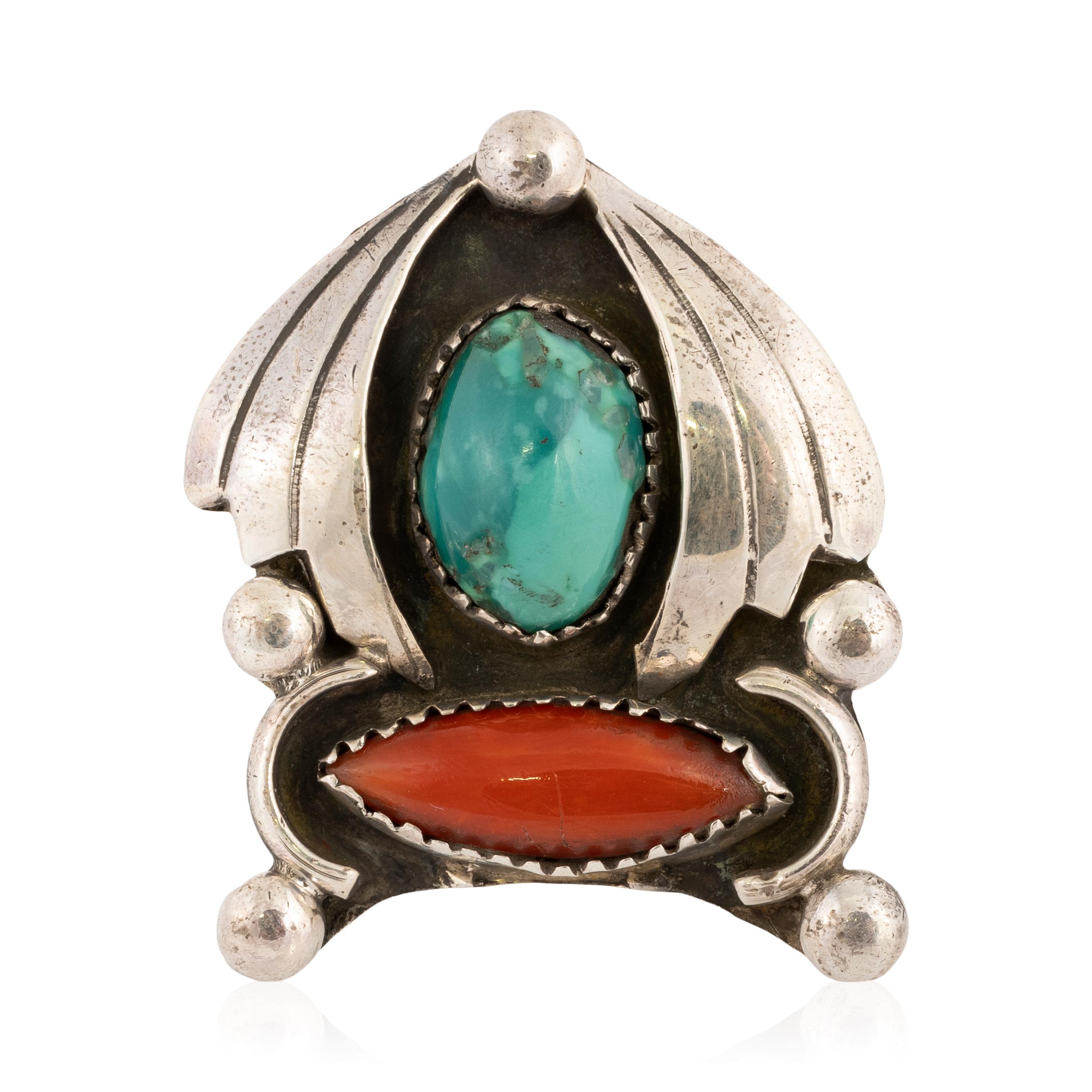 Anello con turchese e corallo In condizioni buone in vendita a Coeur d Alene, ID
