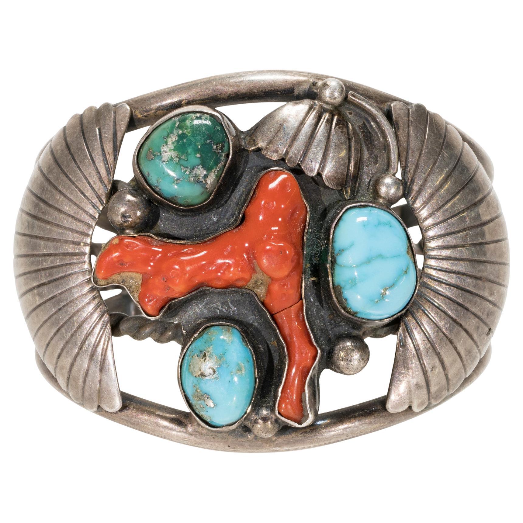 Bracciale in argento sterling con turchese e corallo