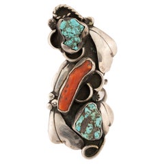 Anello in argento con turchese e corallo