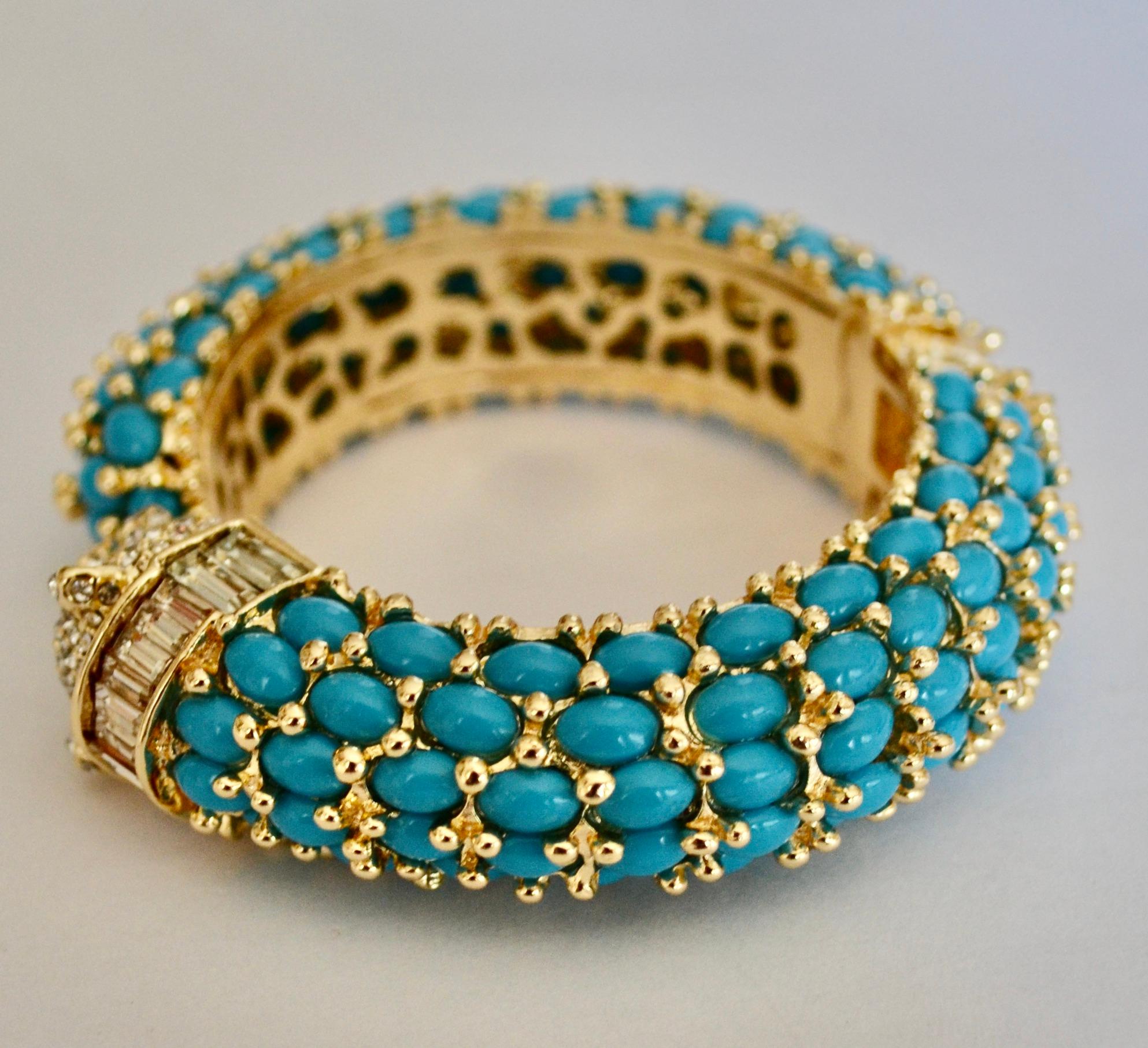 Baroque Turquoise and Crystal Panther Bangle