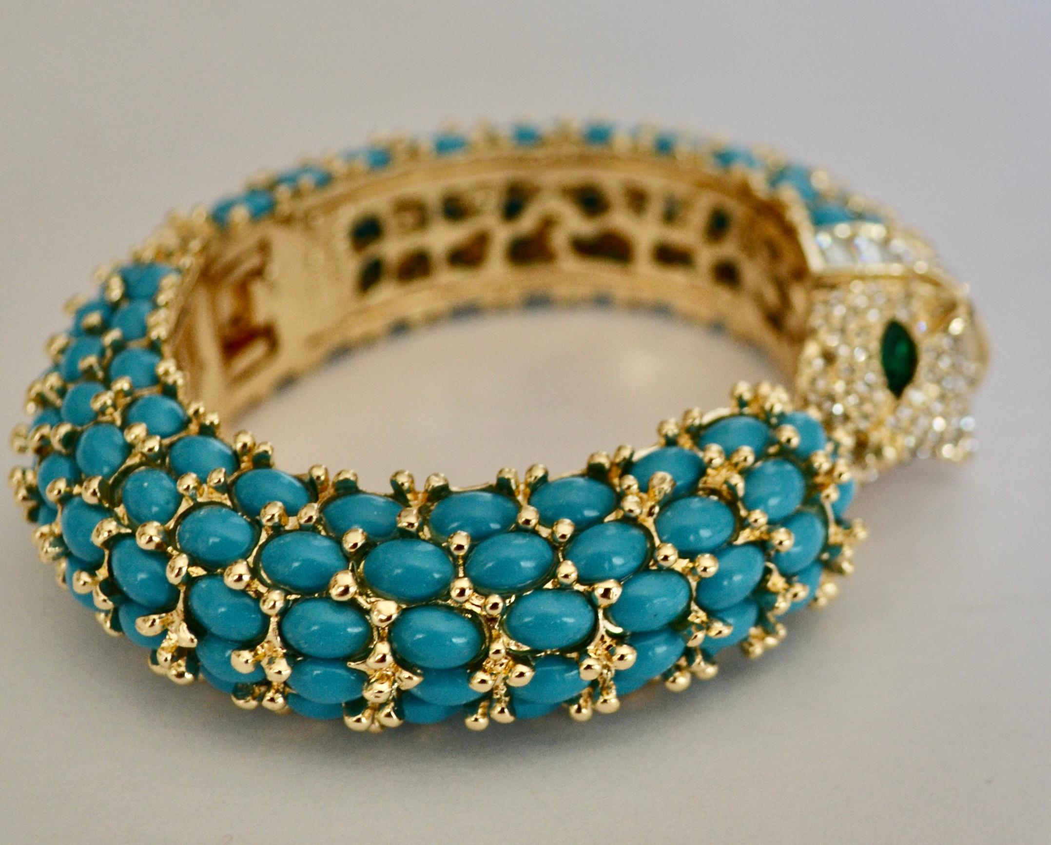 Turquoise and Crystal Panther Bangle In New Condition In Virginia Beach, VA