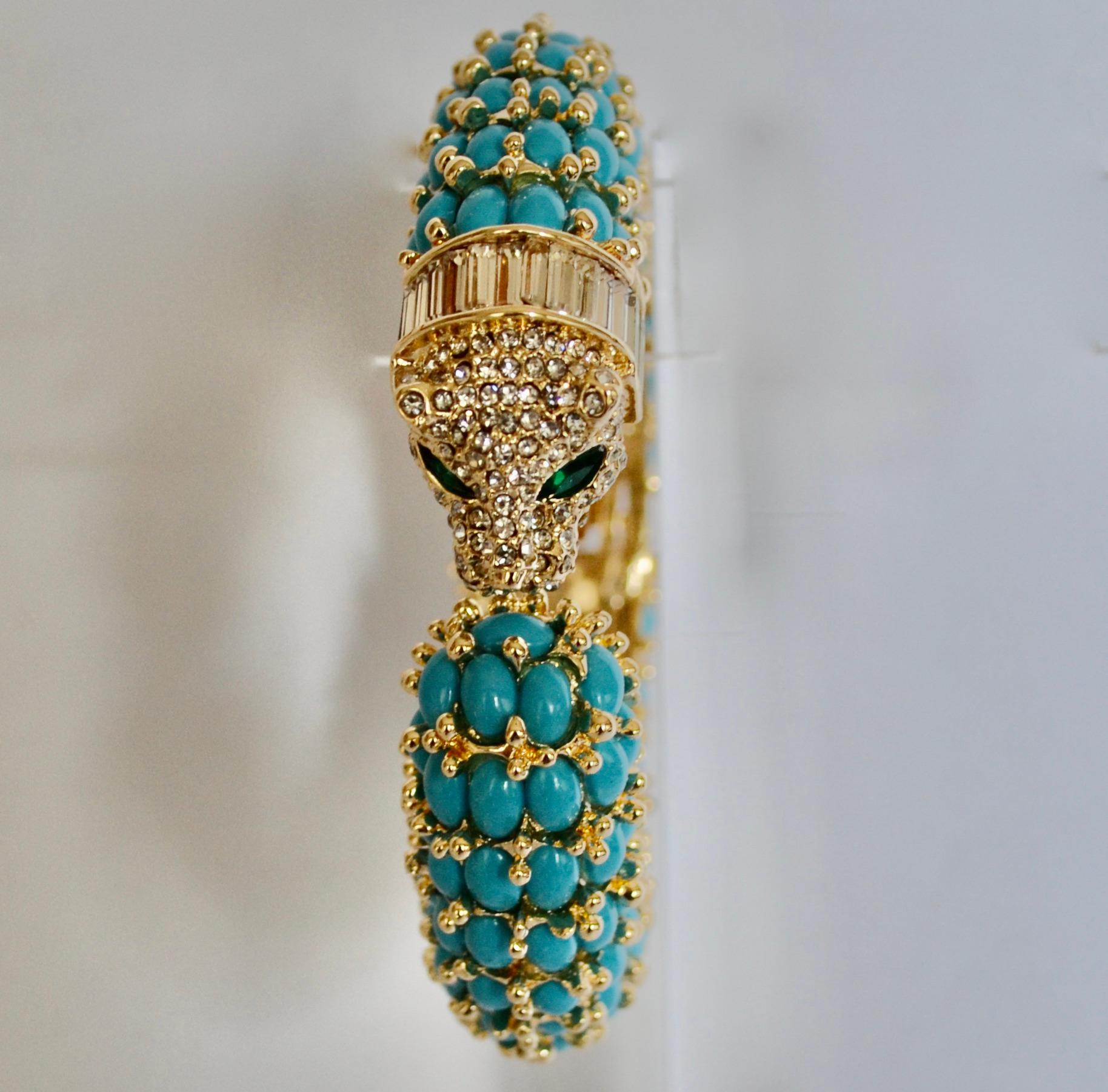 Turquoise and Crystal Panther Bangle 1