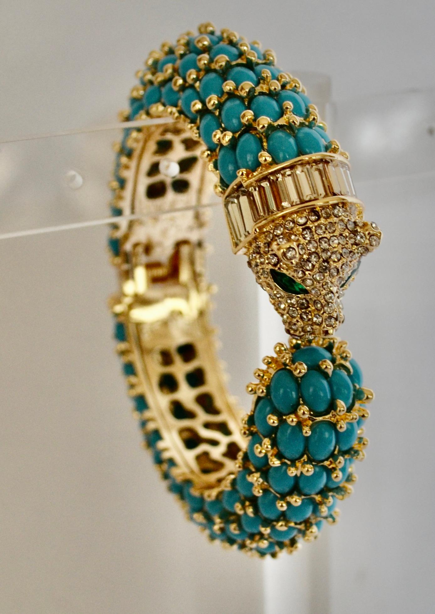 Turquoise and Crystal Panther Bangle 2
