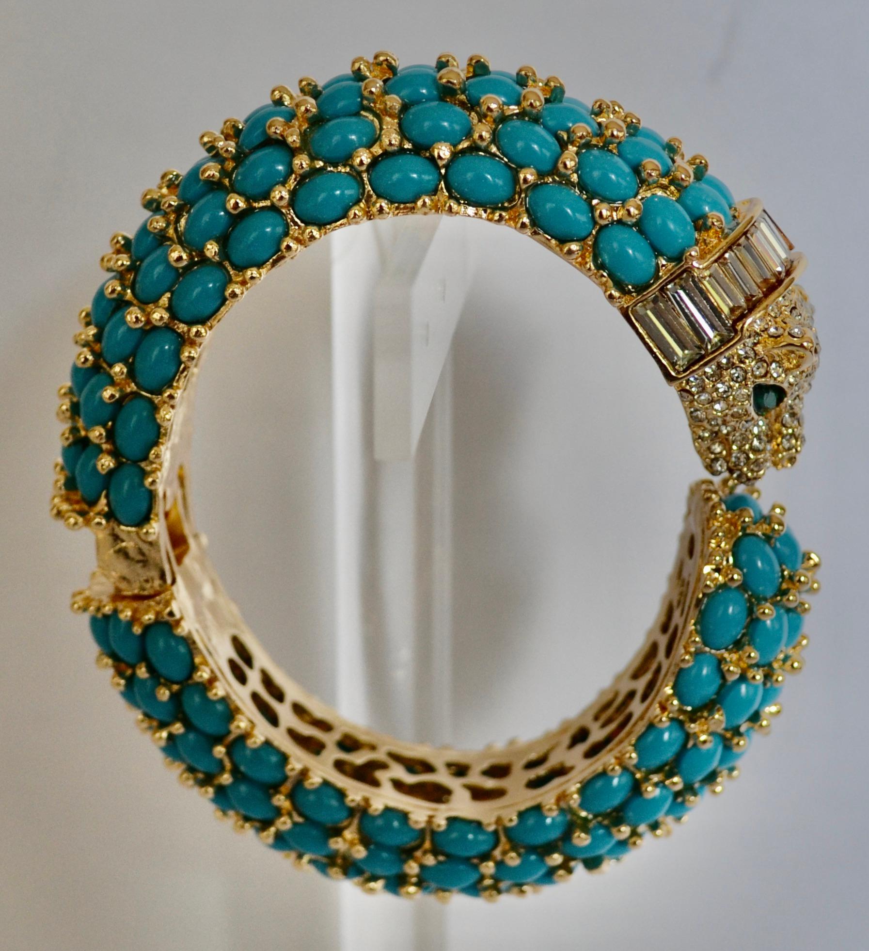 Turquoise and Crystal Panther Bangle 2