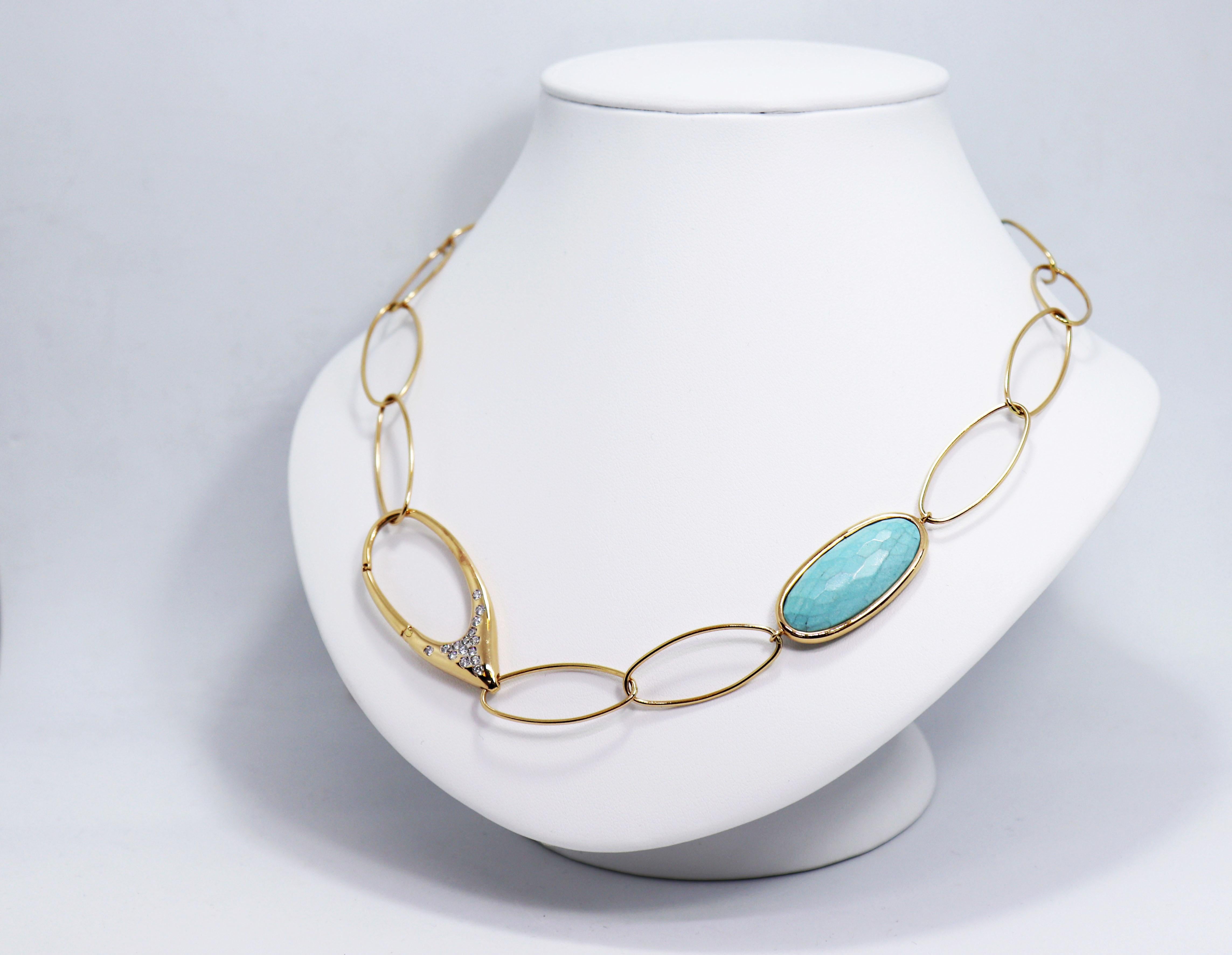 Women's Turquoise and Diamond 18 Carat Yellow Gold Necklace