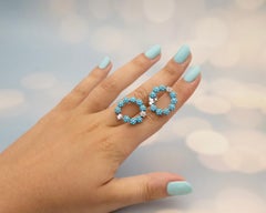 Turquoise and Diamond 18K White Gold "Forget-me-not" Floral Hoop Earring