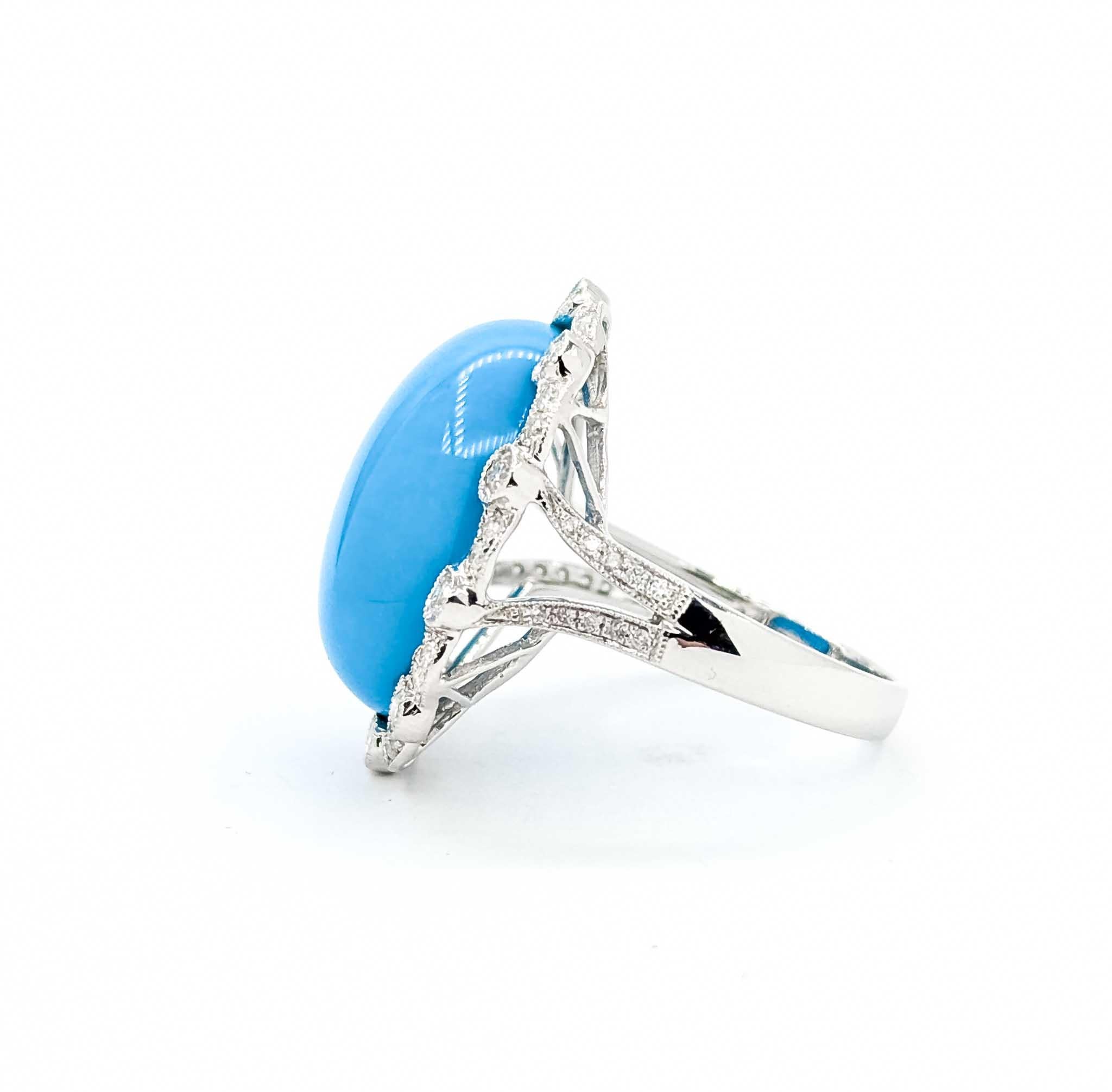 Turquoise and Diamond 18k White Gold Ring For Sale 4