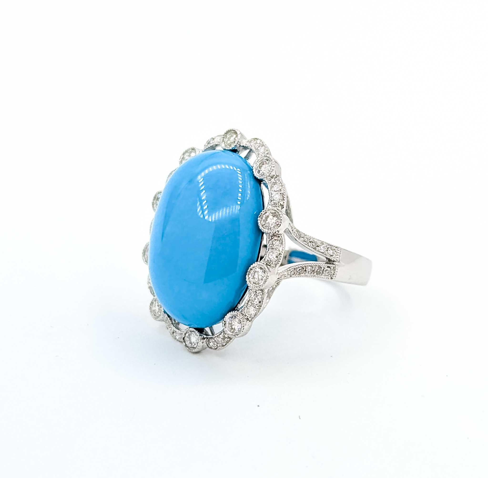 Contemporary Turquoise and Diamond 18k White Gold Ring For Sale
