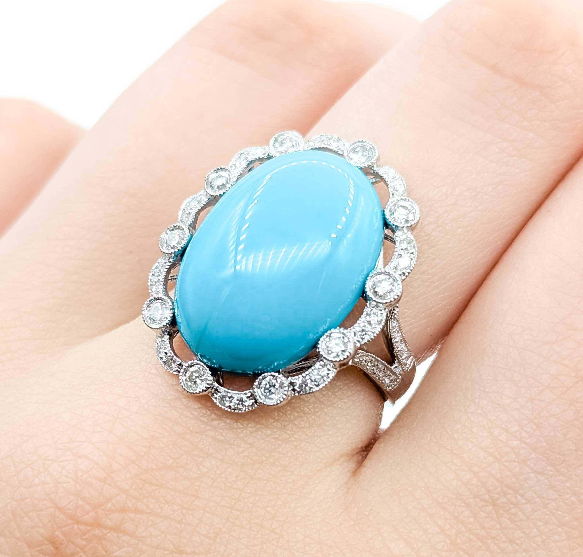 Turquoise and Diamond 18k White Gold Ring In Excellent Condition For Sale In Bloomington, MN