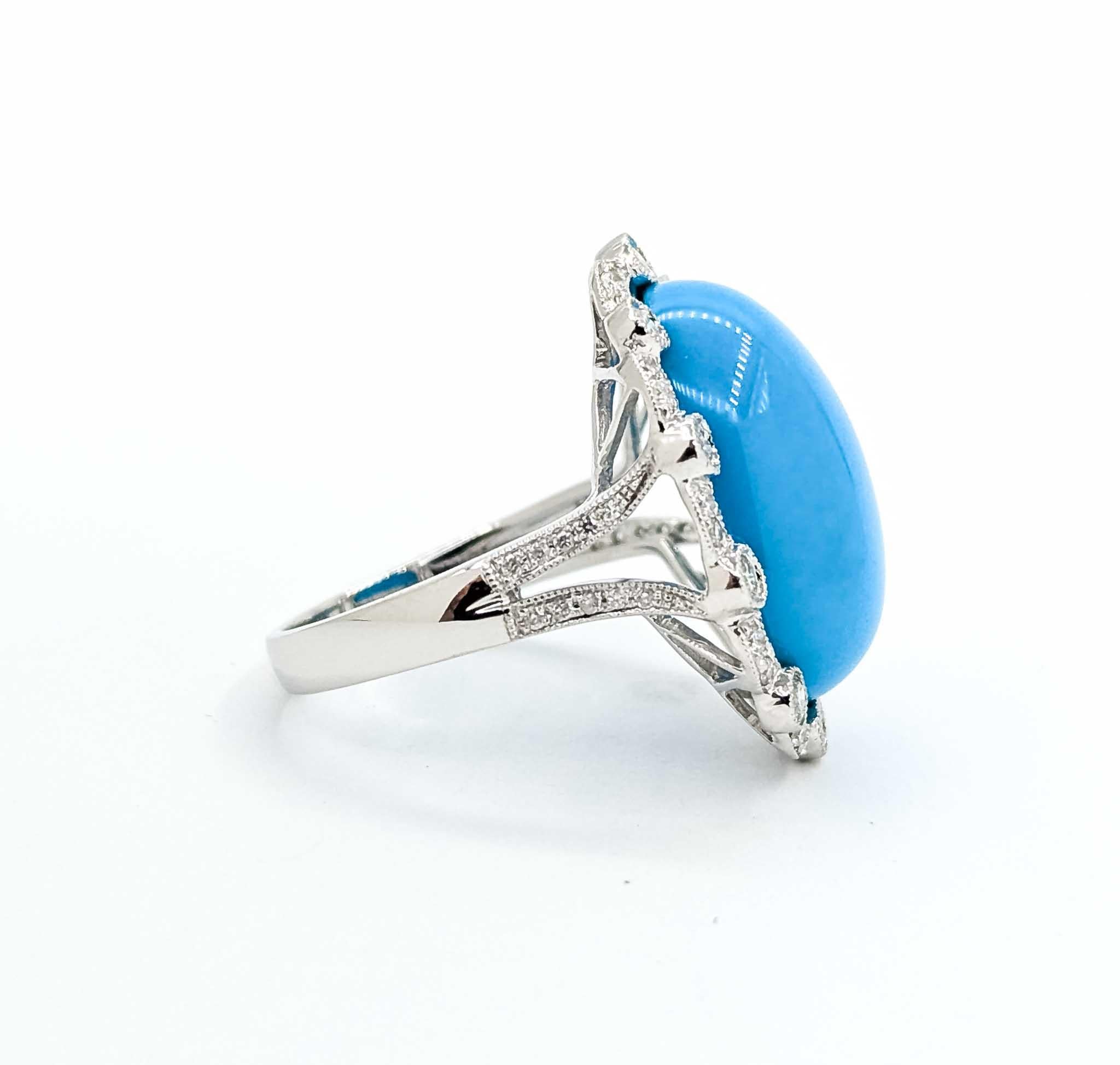 Turquoise and Diamond 18k White Gold Ring For Sale 2
