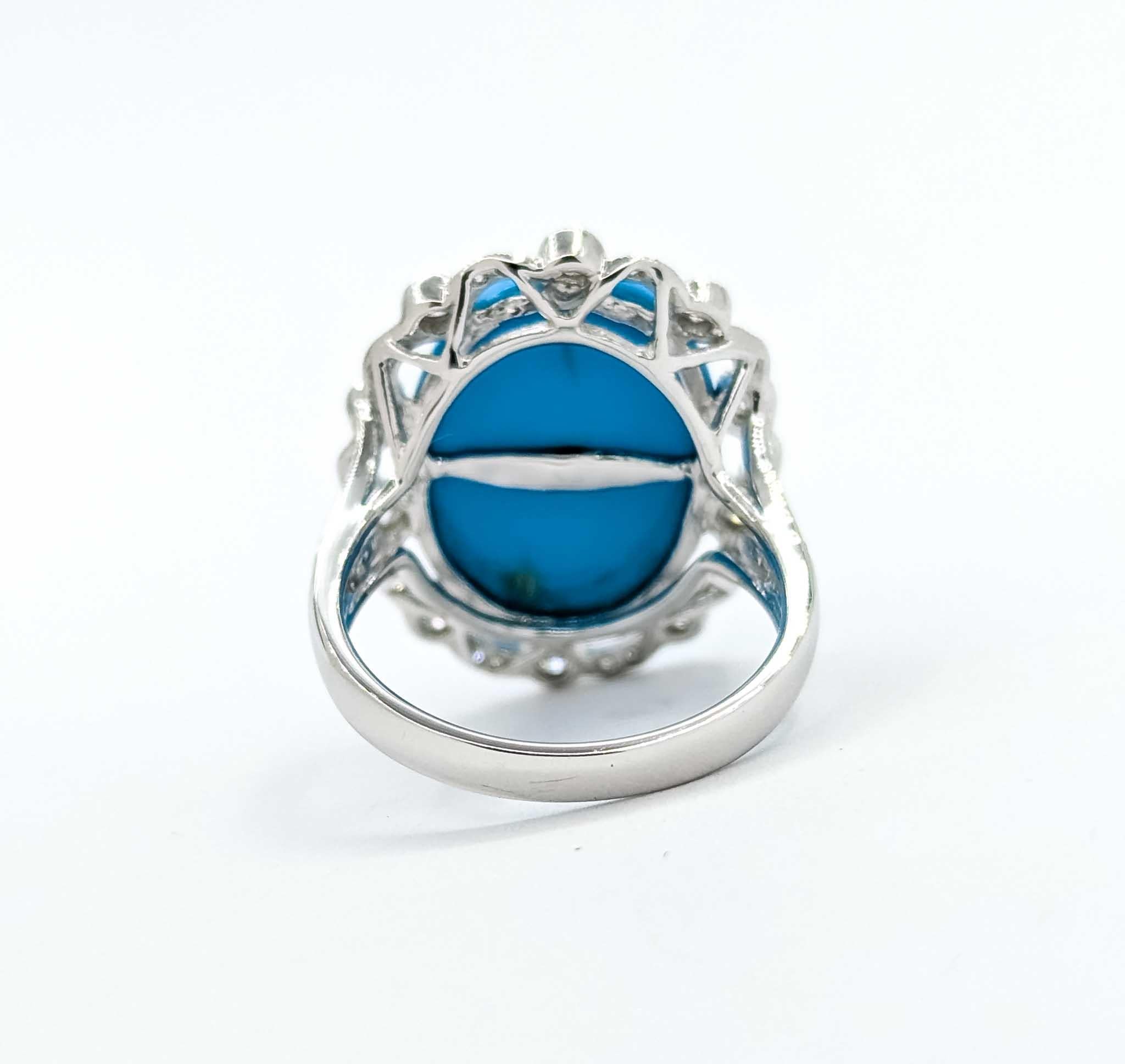 Turquoise and Diamond 18k White Gold Ring For Sale 3