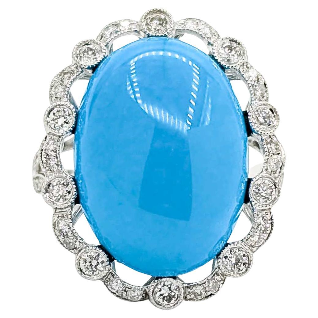Turquoise and Diamond 18k White Gold Ring For Sale