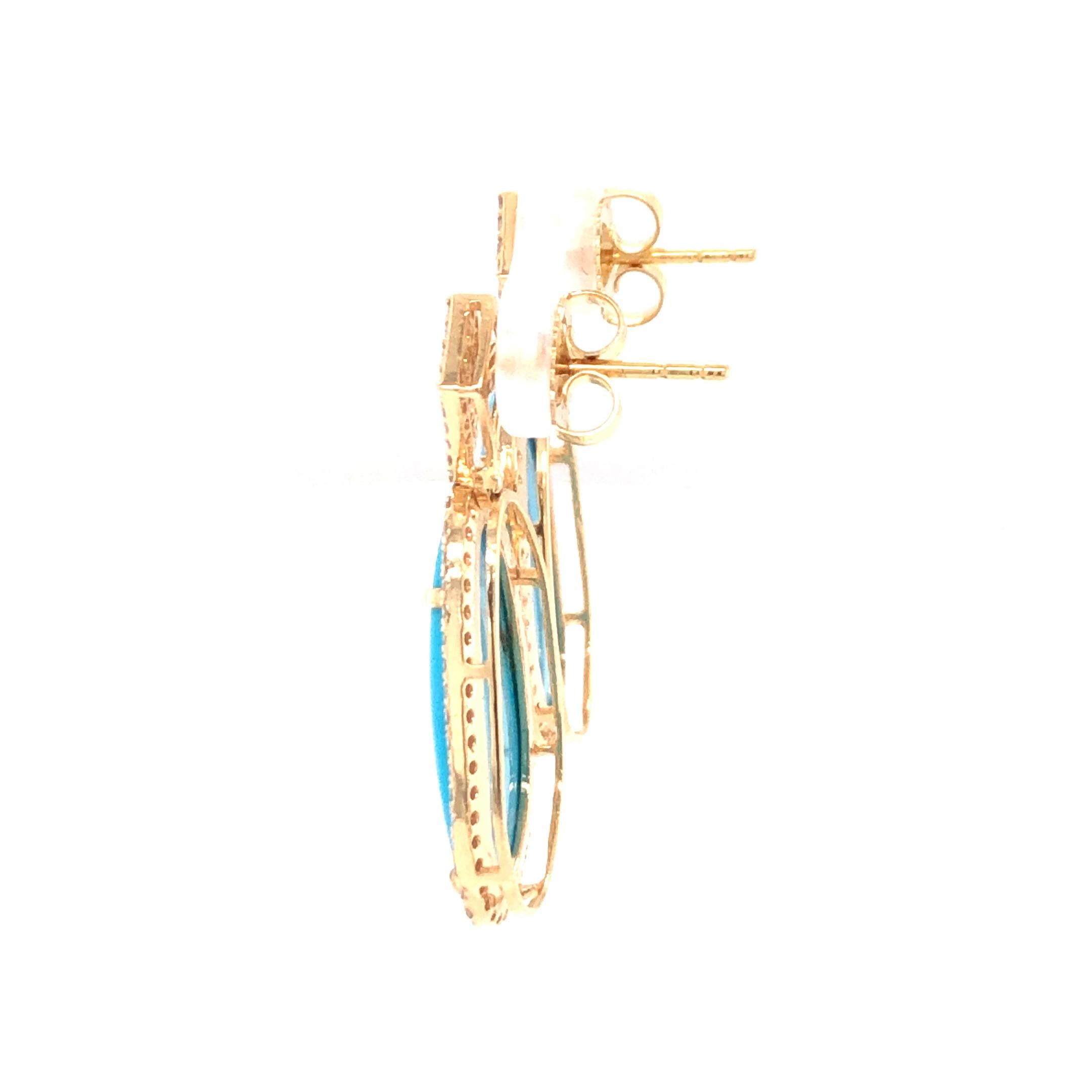 Turquoise 10.25ct and Diamond 0.96ctw 18K Yellow Gold Earring