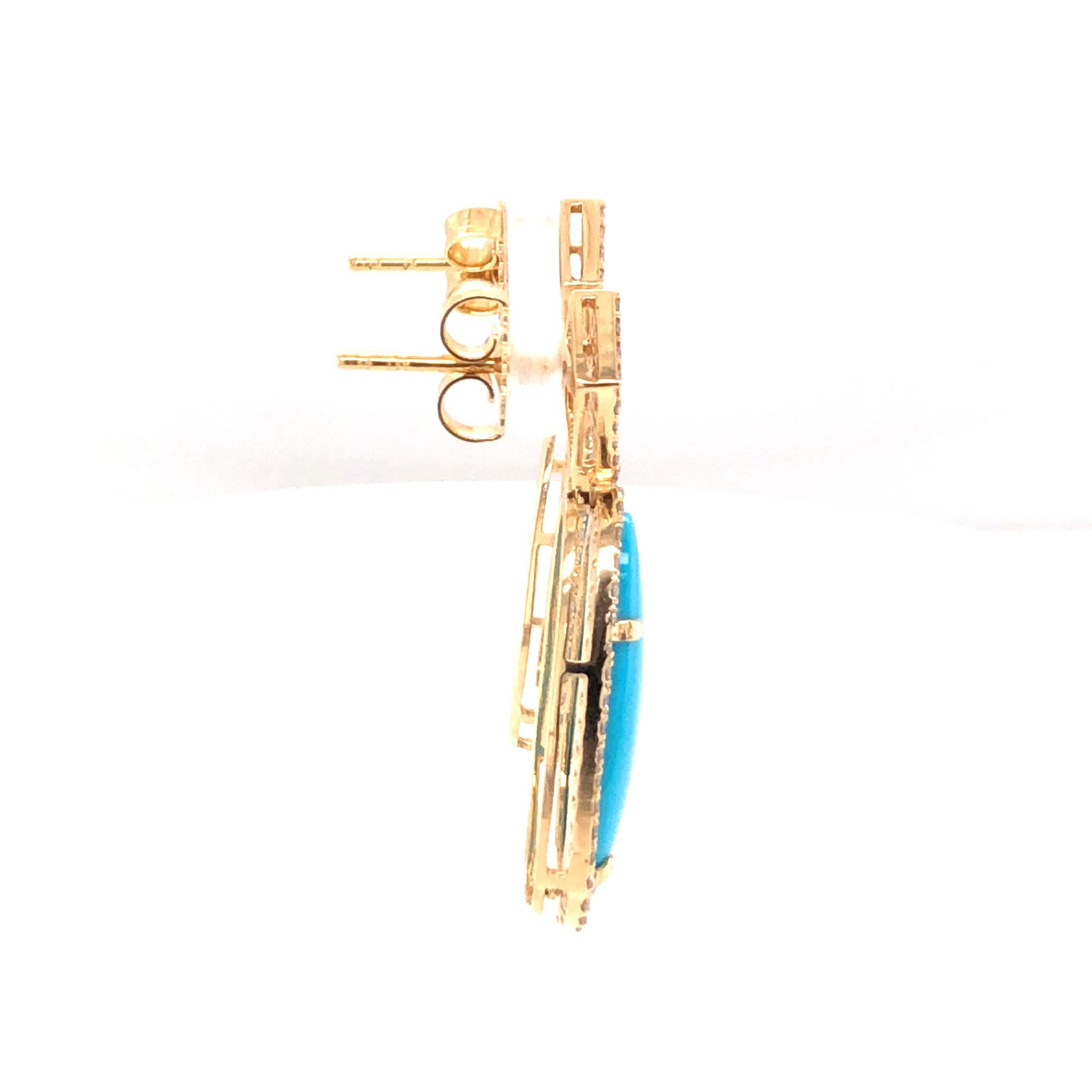 Turquoise and Diamond 18K Yellow Gold Earring In New Condition For Sale In Dallas, TX
