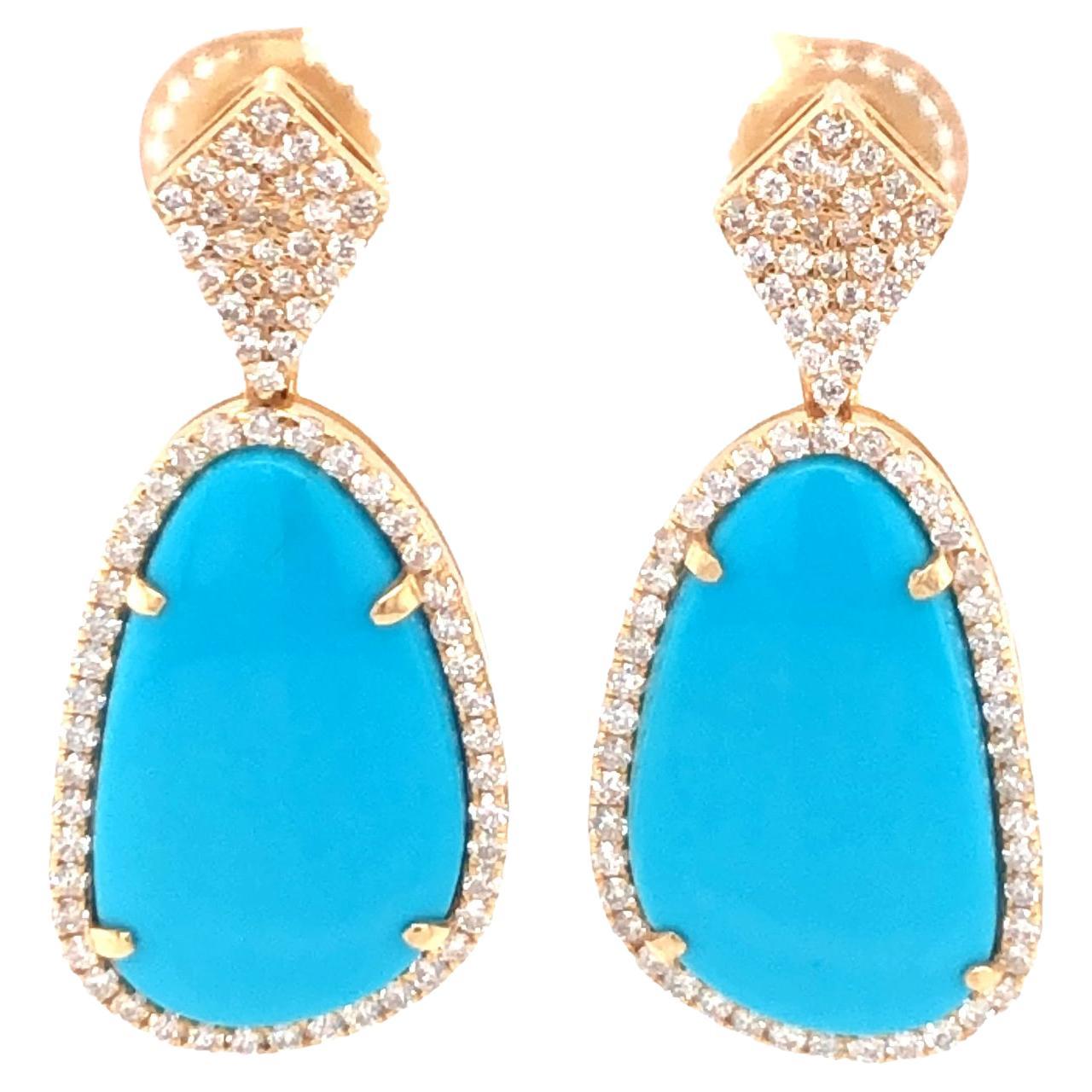 Turquoise and Diamond 18K Yellow Gold Earring For Sale