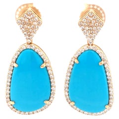 Turquoise and Diamond 18K Yellow Gold Earring