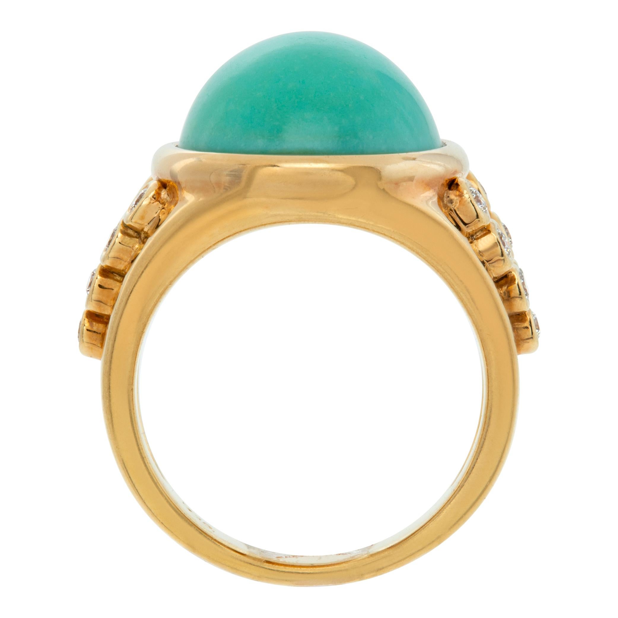 Women's Turquoise and diamond 18k yellow gold ring For Sale