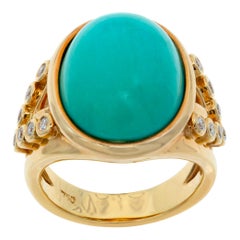 Turquoise and diamond 18k yellow gold ring 
