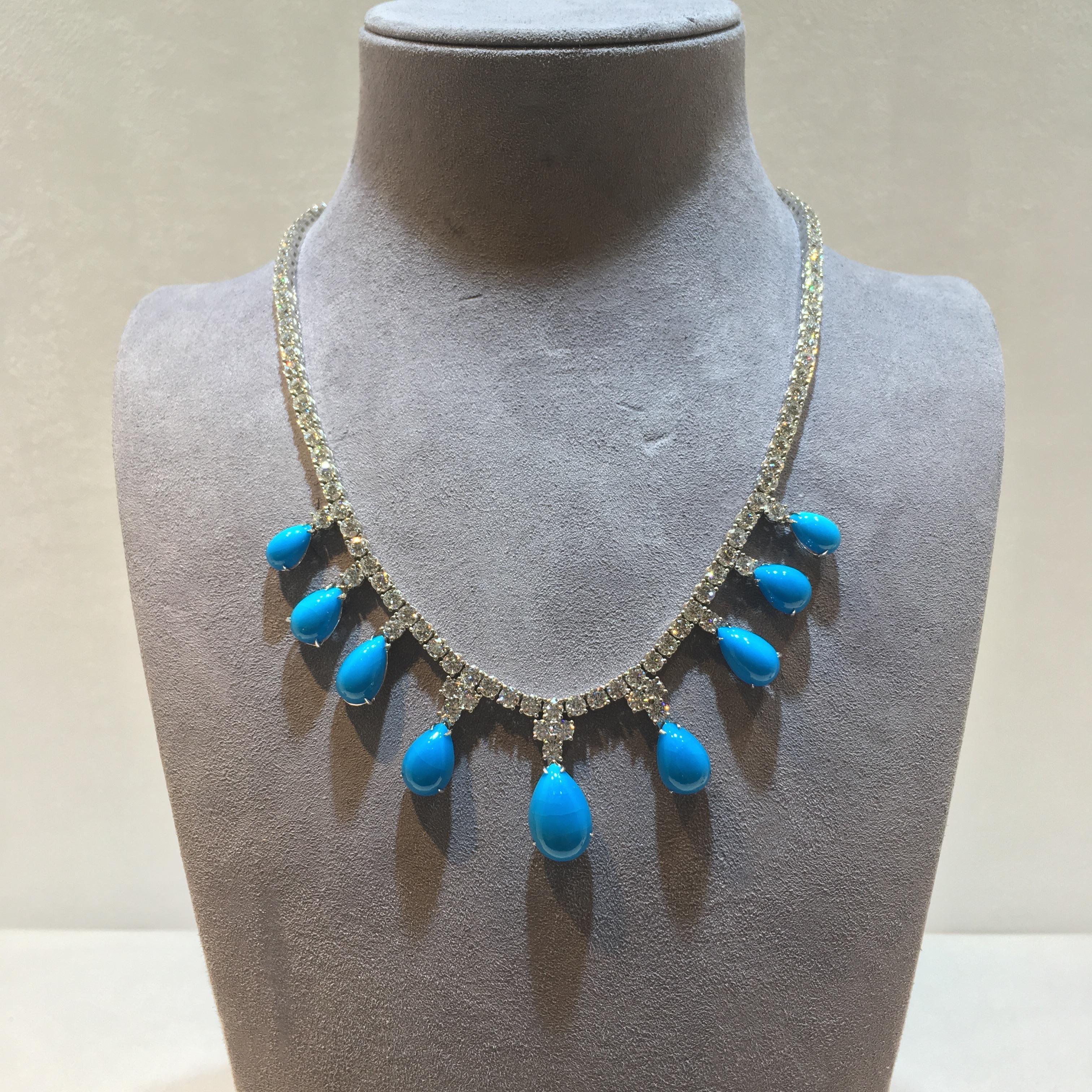 Turquoise and Diamond Bib Necklace In New Condition For Sale In New York, NY