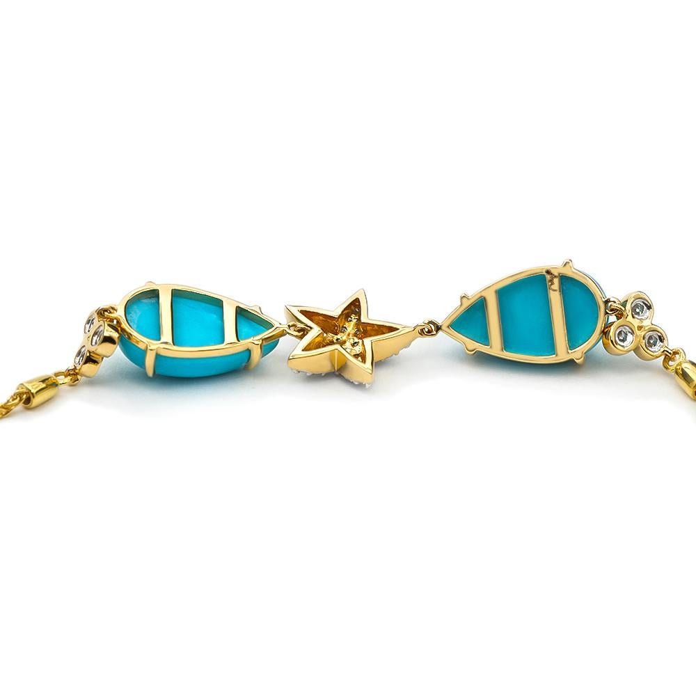 Cabochon Turquoise and Diamond Bracelet, 18 Karat Yellow Gold